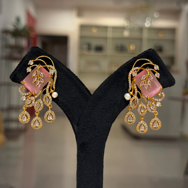Floral Crystal Stone Cascade Dangle Earrings