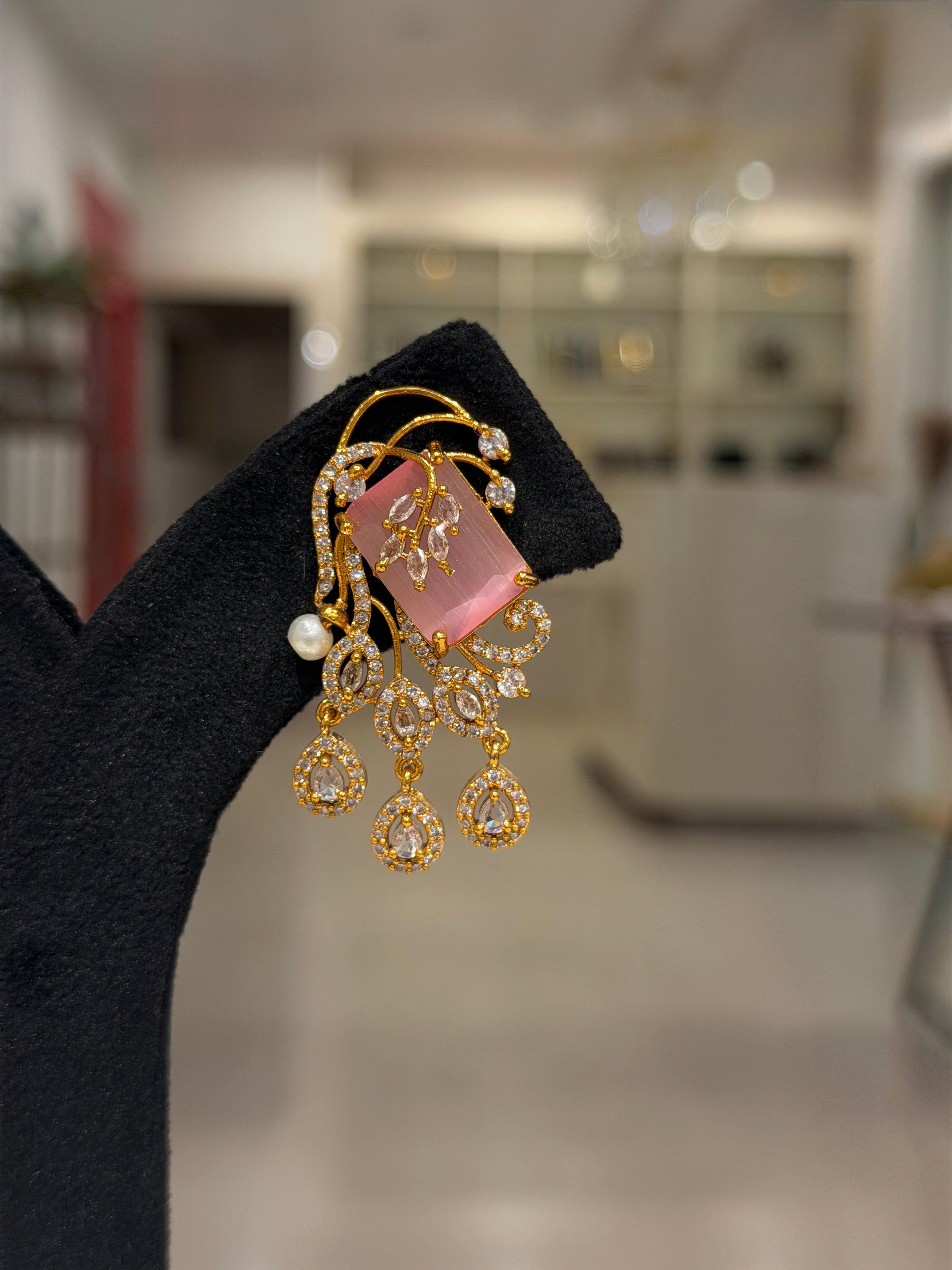 Floral Crystal Stone Cascade Dangle Earrings