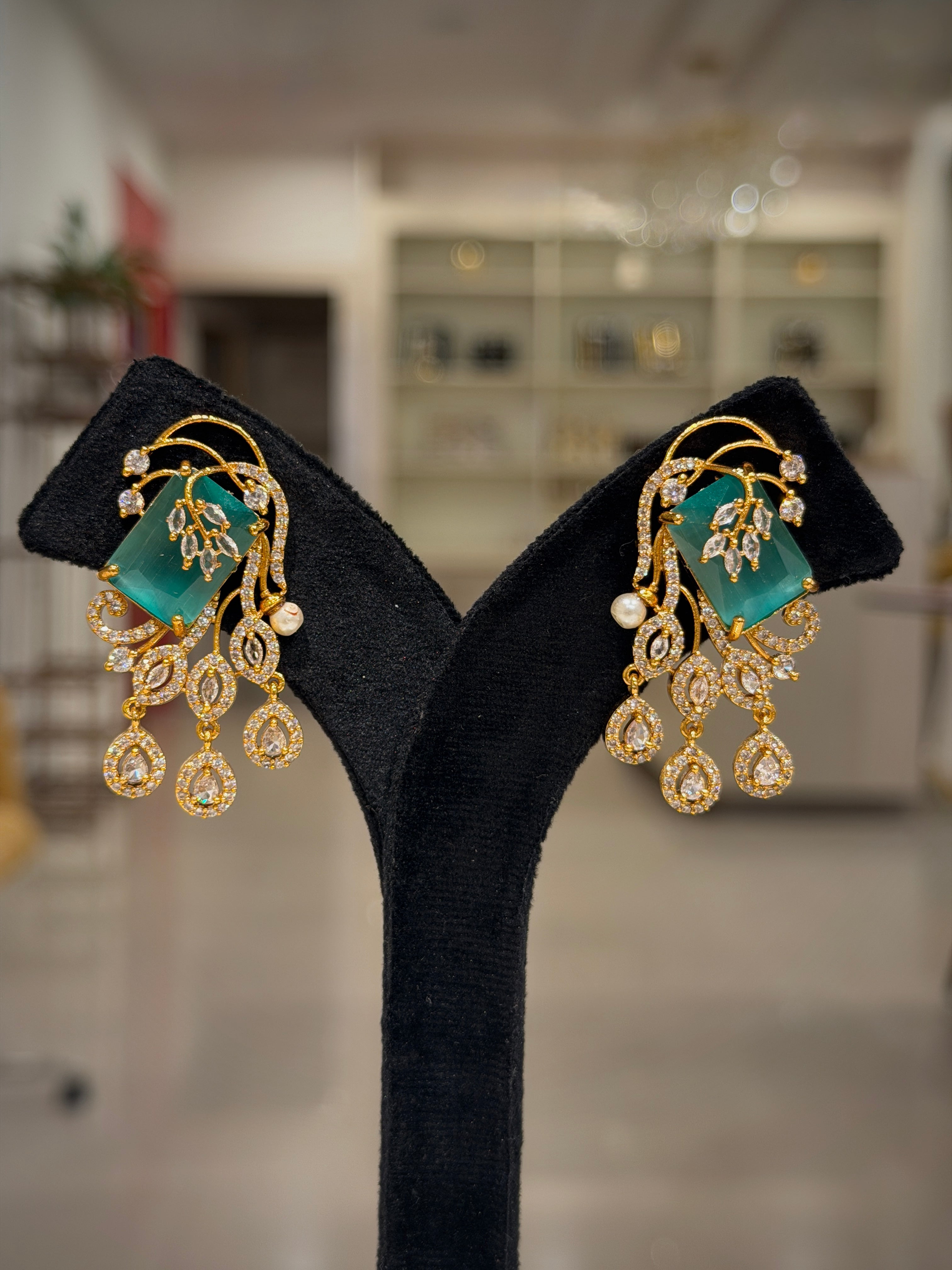 Floral Crystal Stone Cascade Dangle Earrings