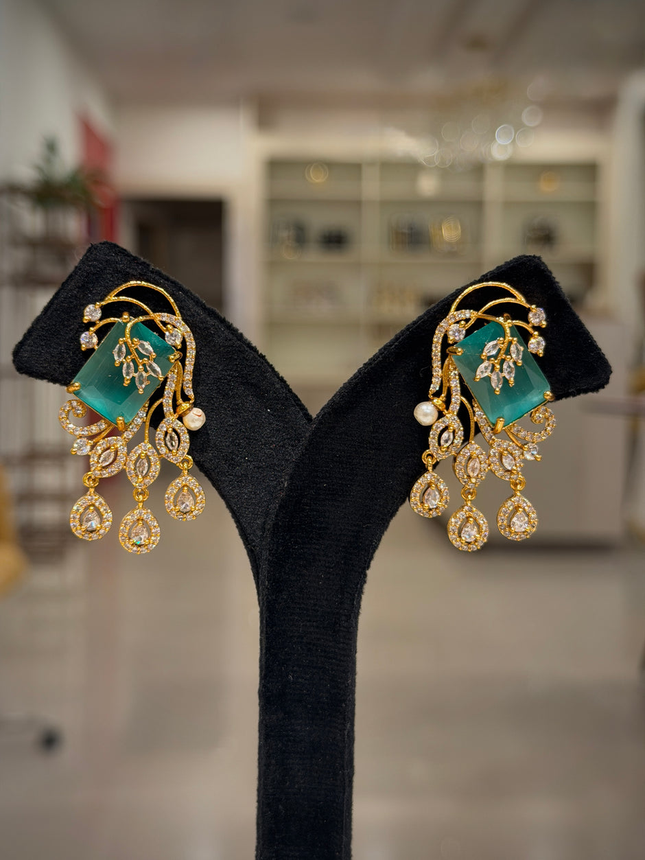 Floral Crystal Stone Cascade Dangle Earrings