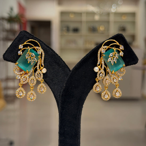 Floral Crystal Stone Cascade Dangle Earrings