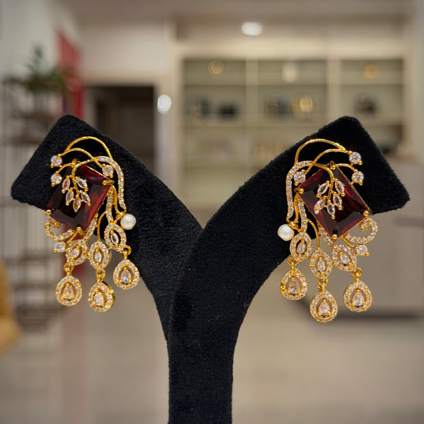 Floral Crystal Stone Cascade Dangle Earrings