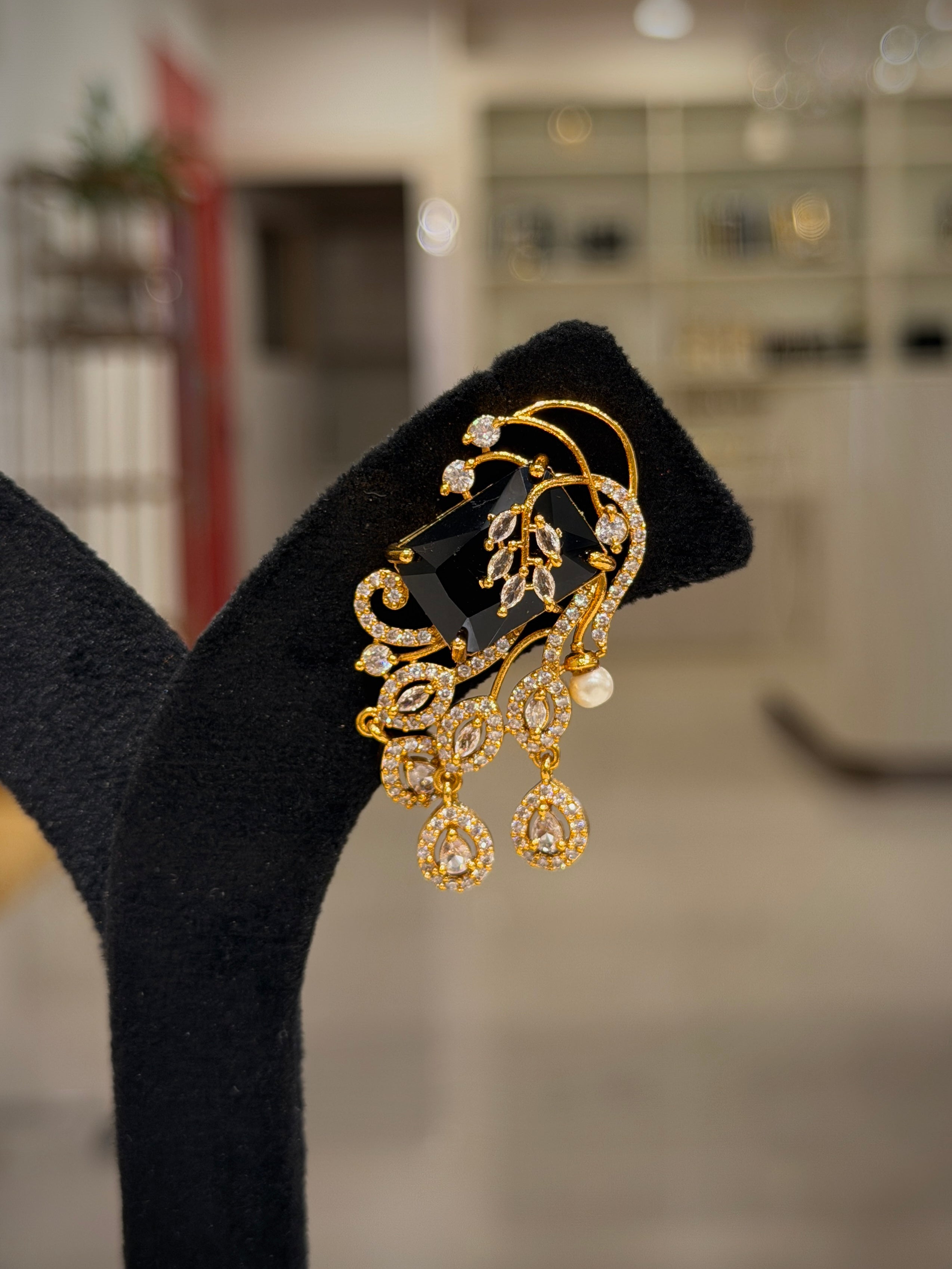 Floral Crystal Stone Cascade Dangle Earrings