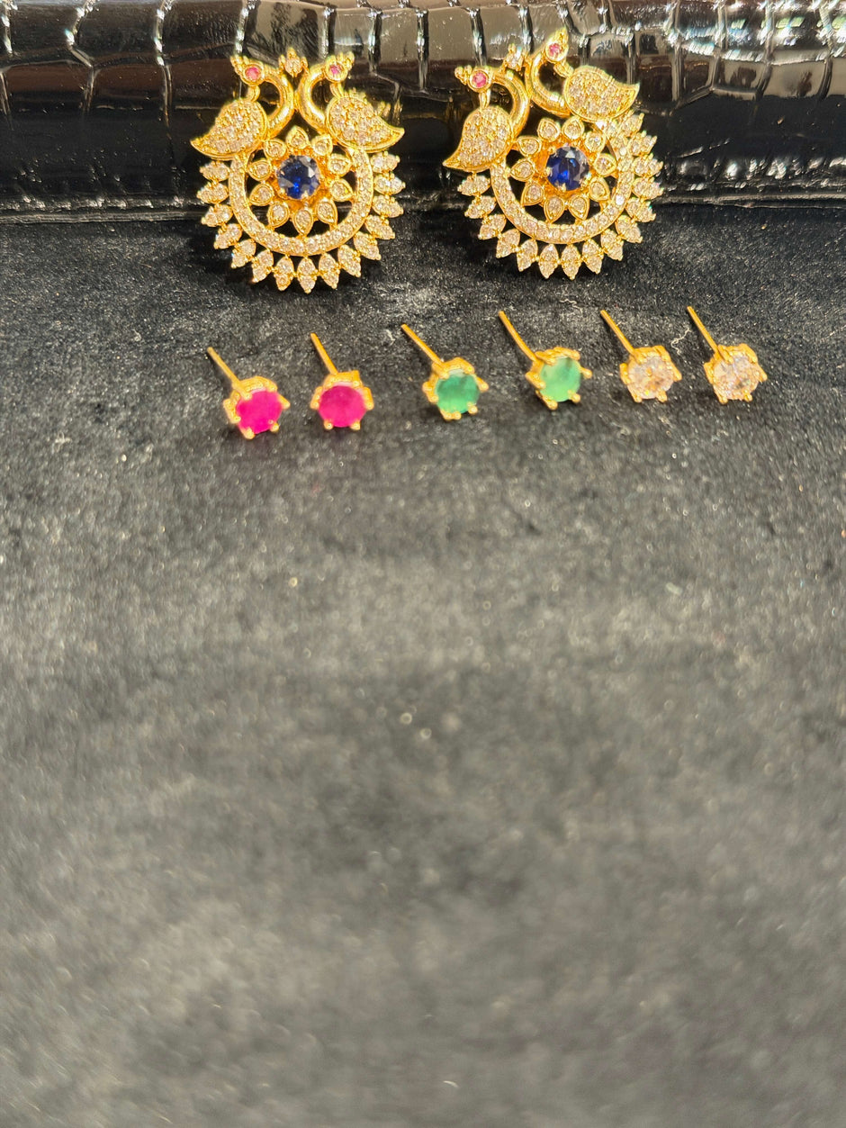 Peacock Mandala 4‑in‑1 Stud Earrings