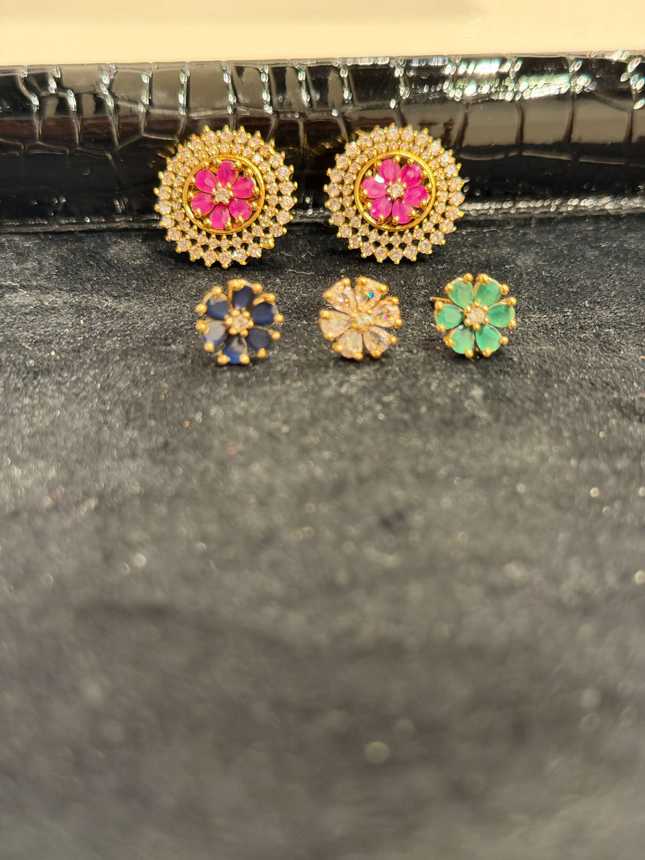 Floral Mandala 4‑in‑1 Stud Earrings Set