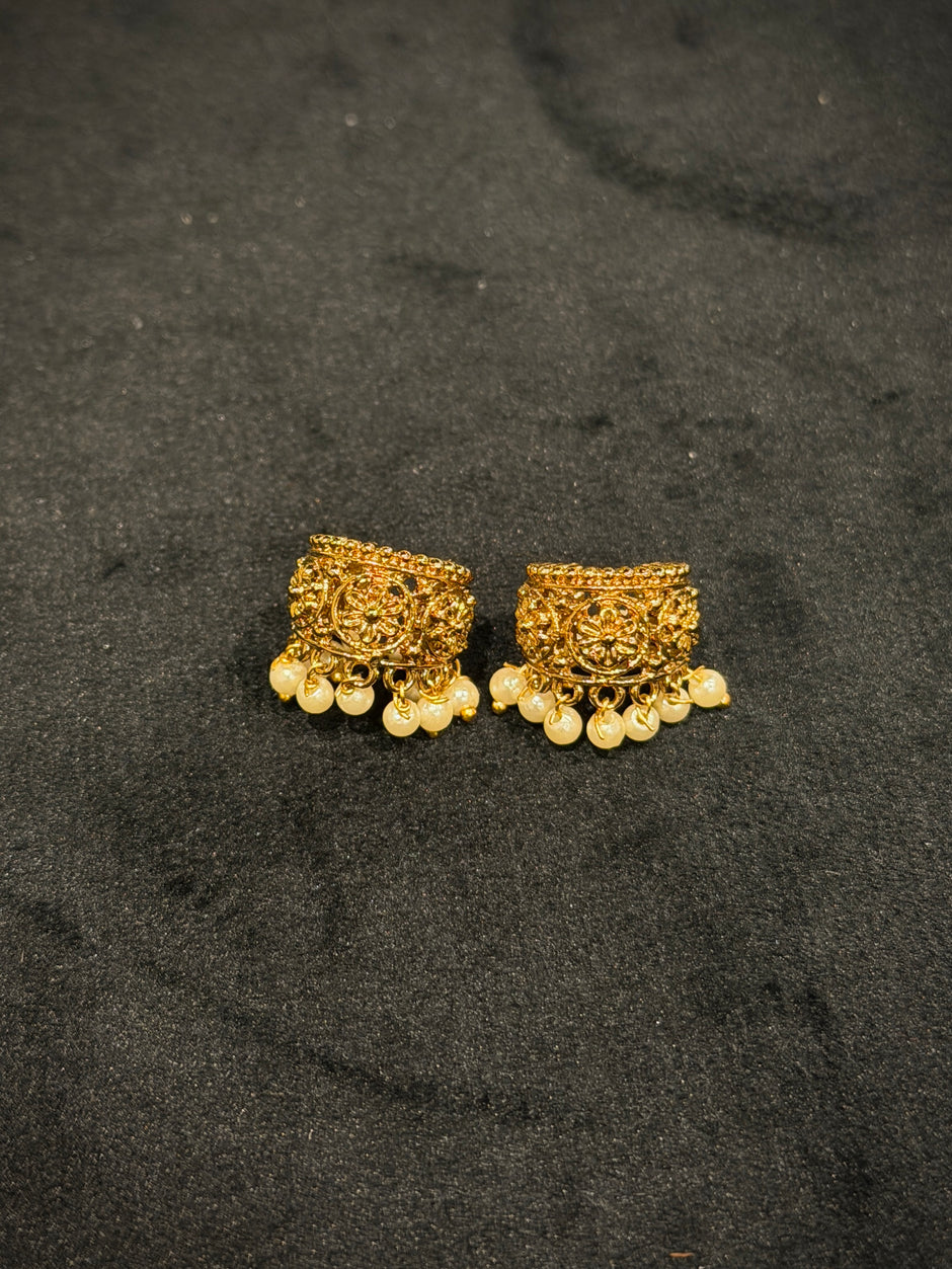 Gold Filigree Pearl Drop Ear Cuff