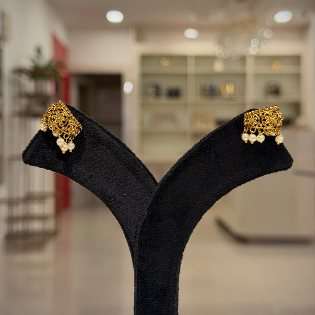 Gold Filigree Pearl Drop Ear Cuff