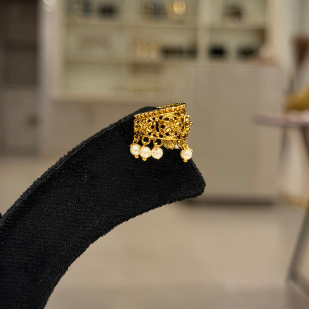Gold Filigree Pearl Drop Ear Cuff