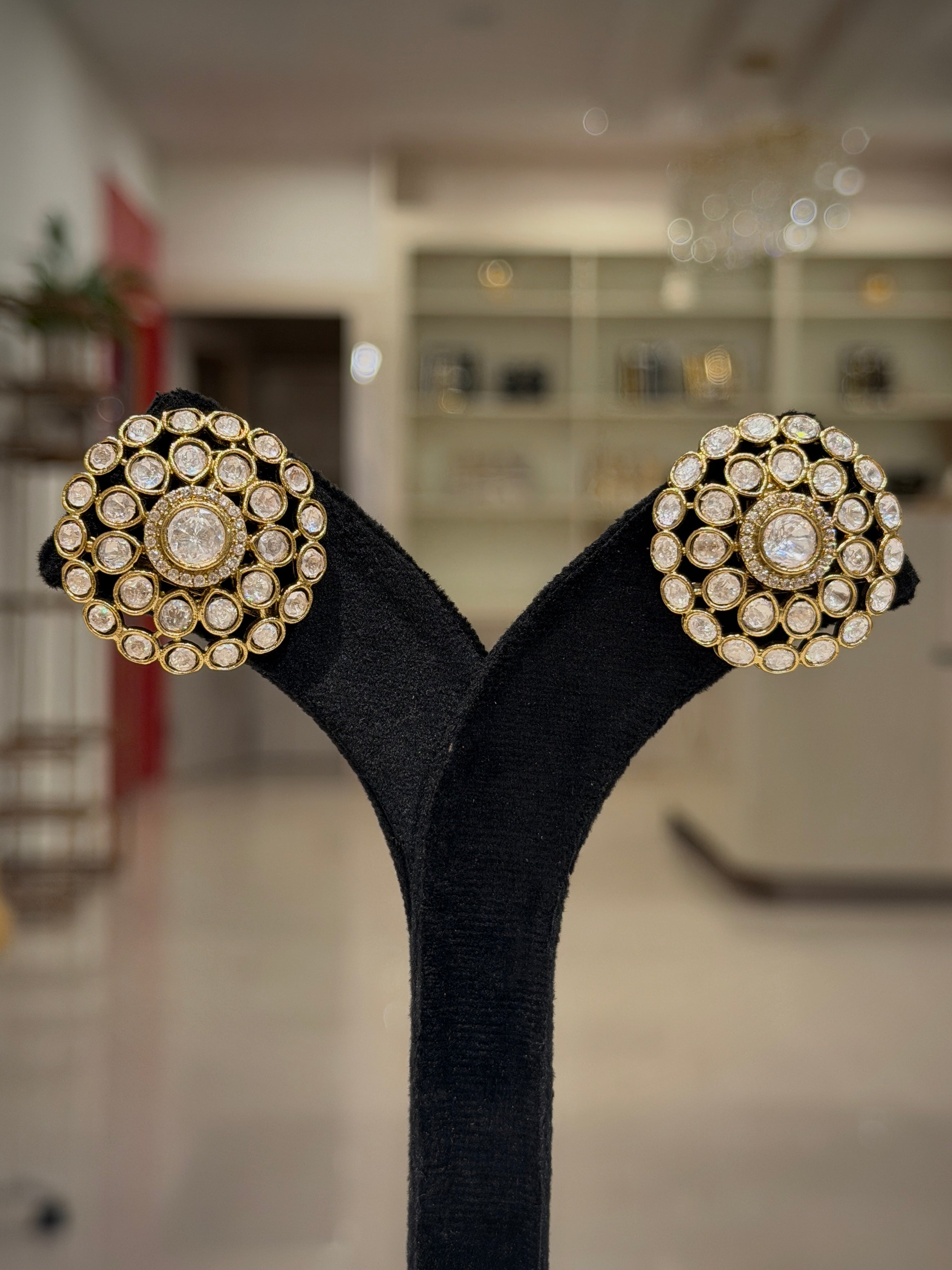 Round Kundan Mandala Stud Earrings
