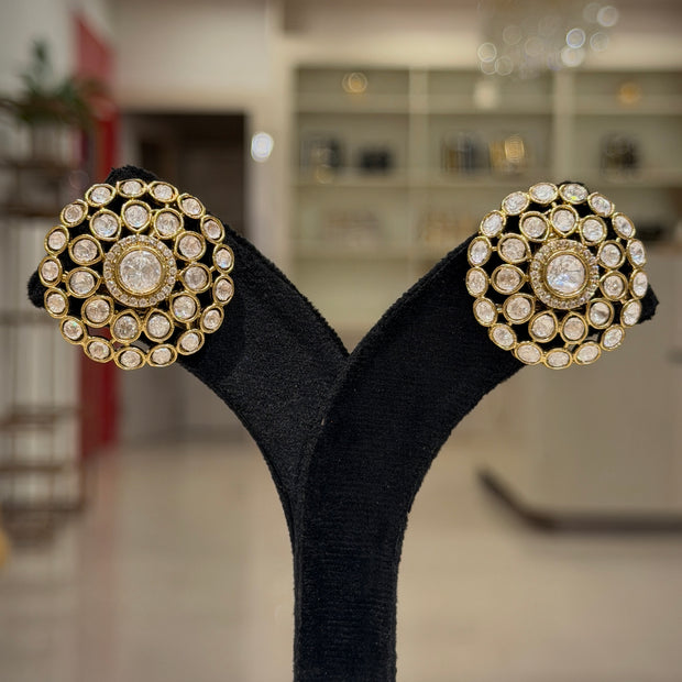 Round Kundan Mandala Stud Earrings