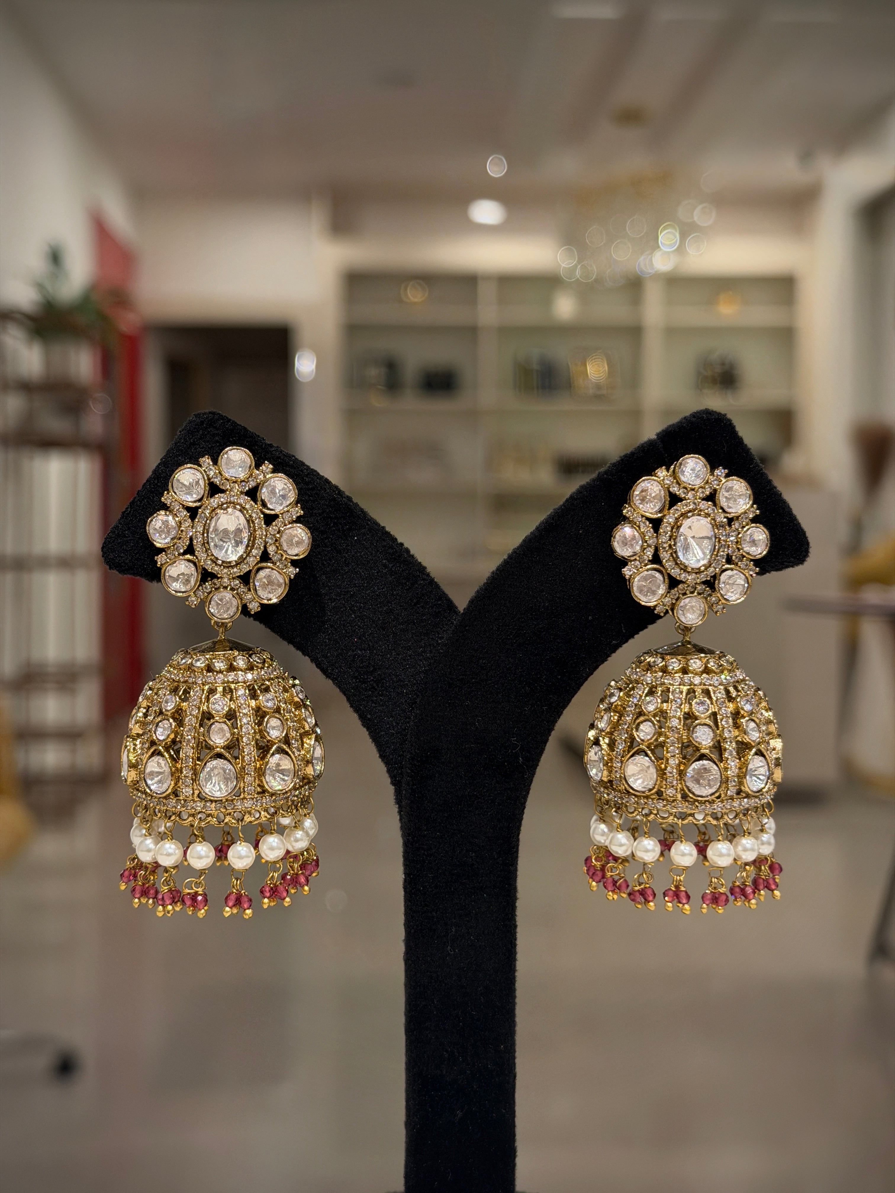Floral Kundan Pearl Jhumka Earrings