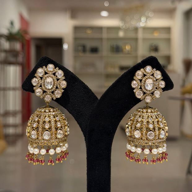 Floral Kundan Pearl Jhumka Earrings