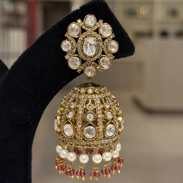 Floral Kundan Pearl Jhumka Earrings