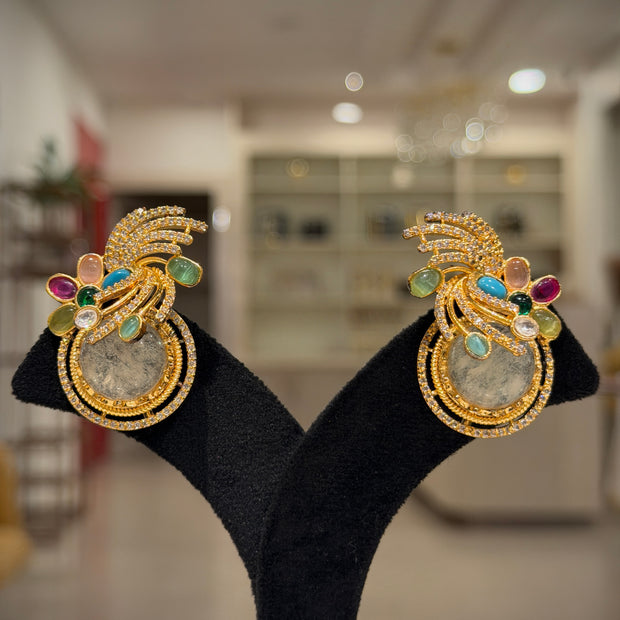 Multistone Feather Fan Stud Earrings