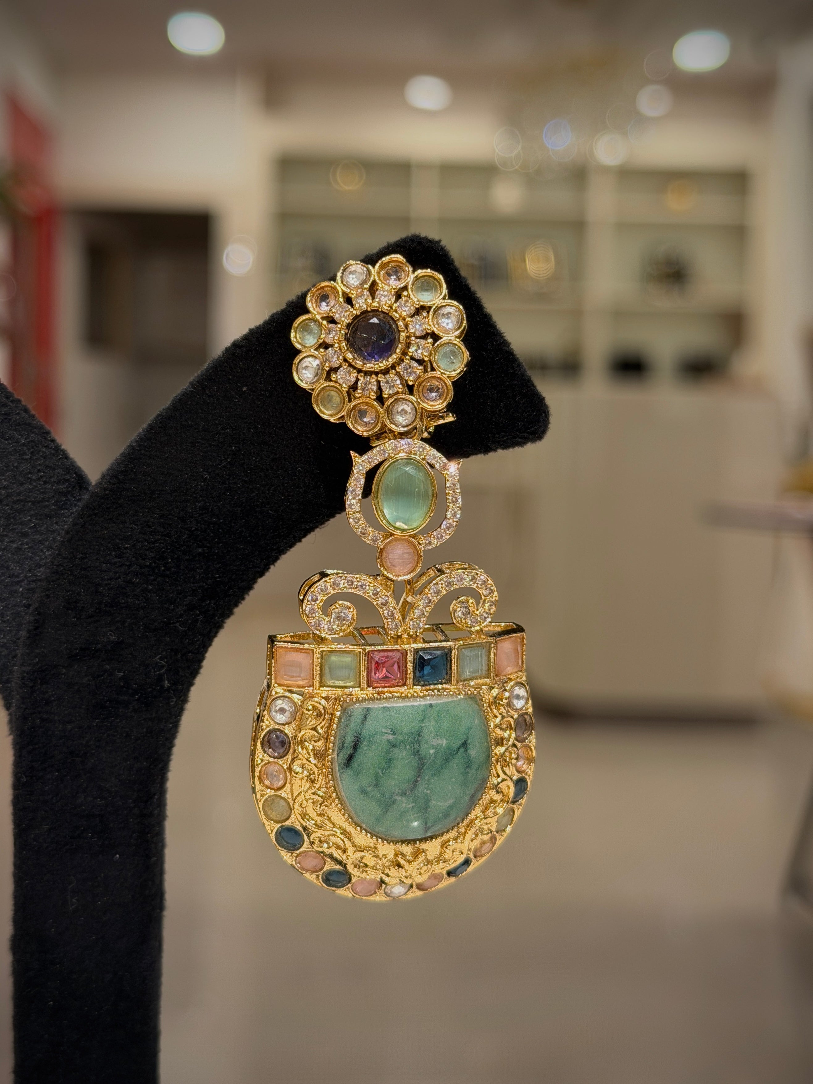 Multistone Kundan Heritage Pendant Earrings Set