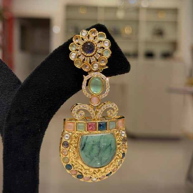 Multistone Kundan Heritage Pendant Earrings Set