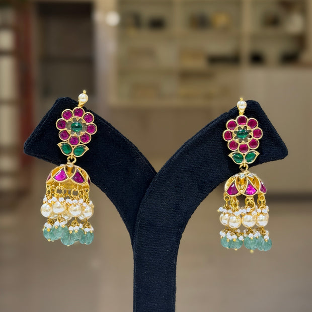 Jadau Pearl Drops Jhumka Earrings Set