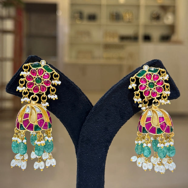 Jadau Kundan Stone Jhumka Earrings Set