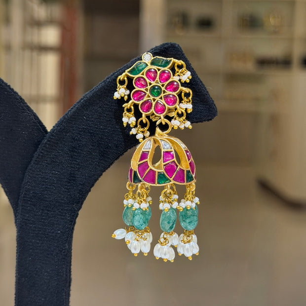 Jadau Kundan Stone Jhumka Earrings Set