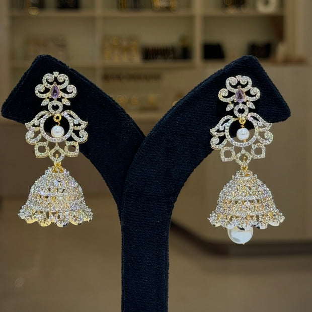 Diamond Look Pearl Jhumka Earrings