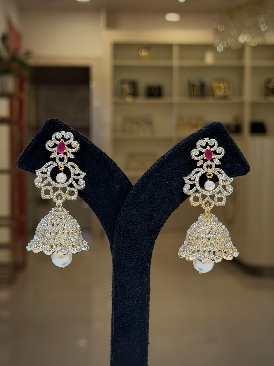 Diamond Look Pearl Jhumka Earrings