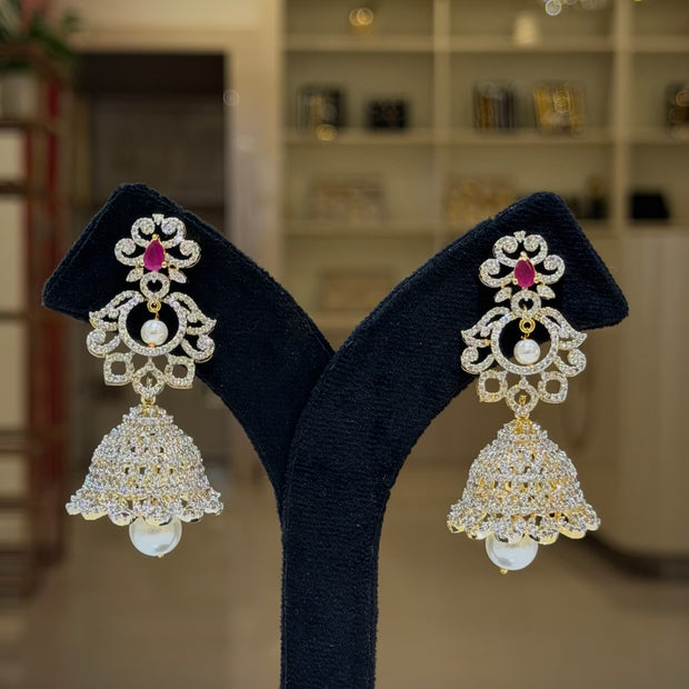 Diamond Look Pearl Jhumka Earrings