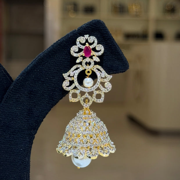 Diamond Look Pearl Jhumka Earrings