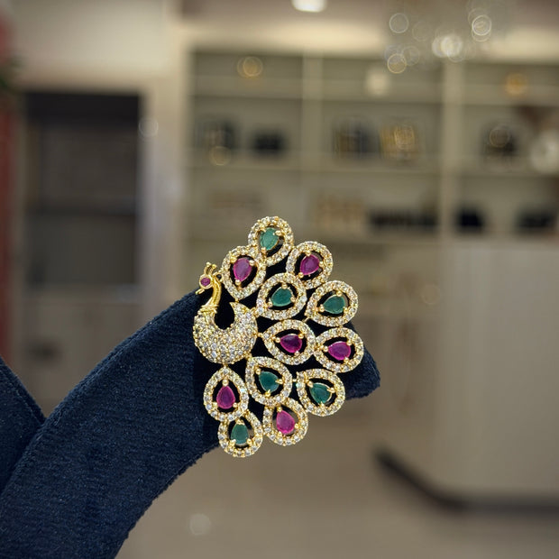 Peacock Multistone Feather Stud Earrings