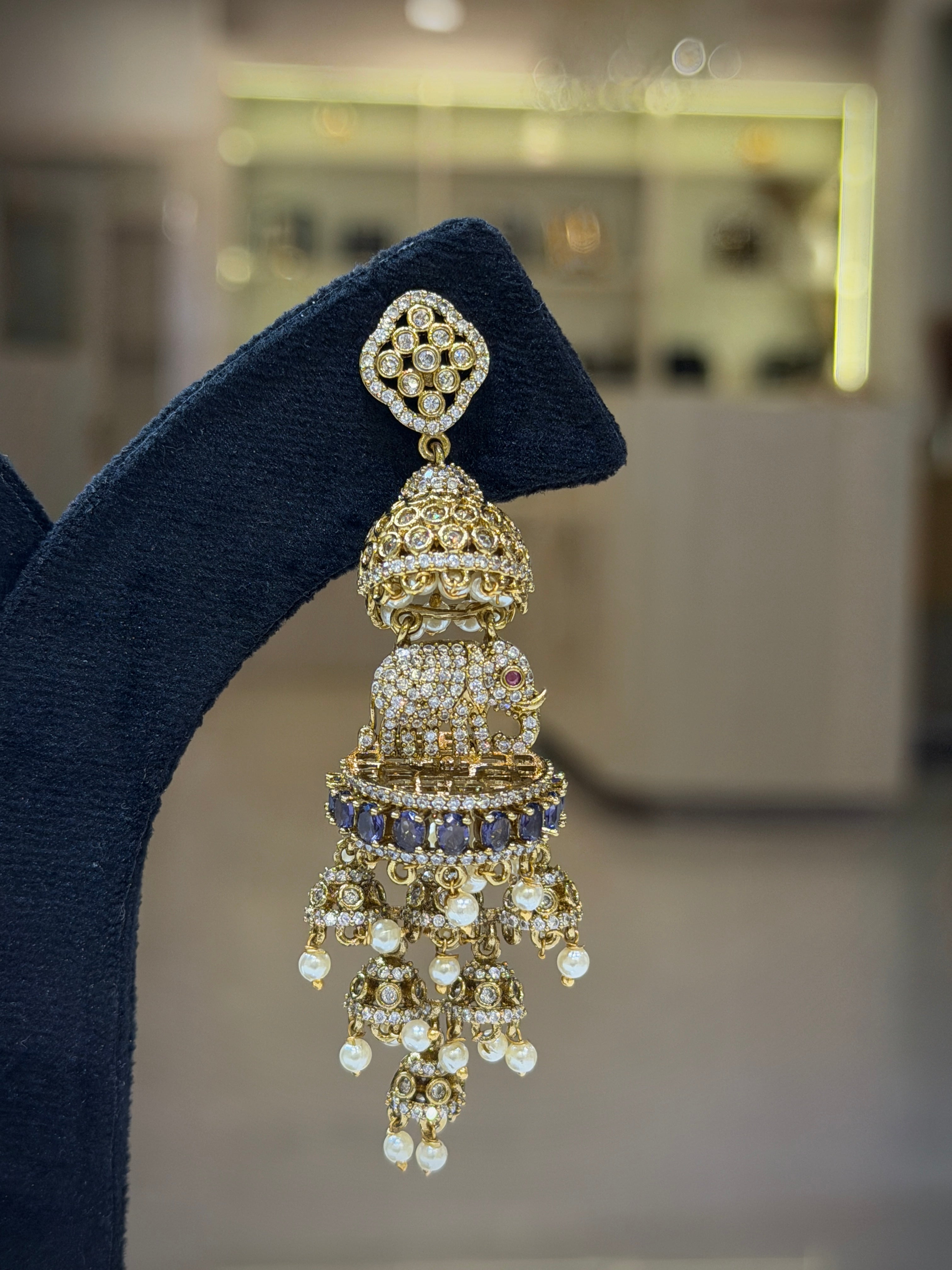 Elephant Crystal Pearl Jhumka Earrings Set