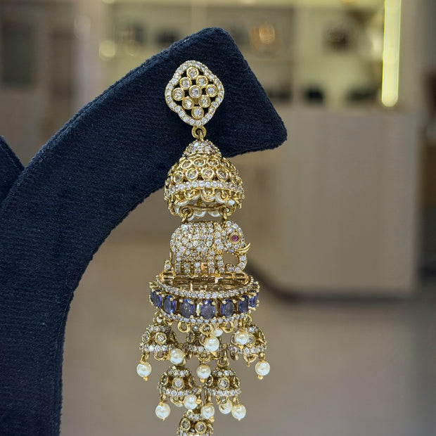 Elephant Crystal Pearl Jhumka Earrings Set