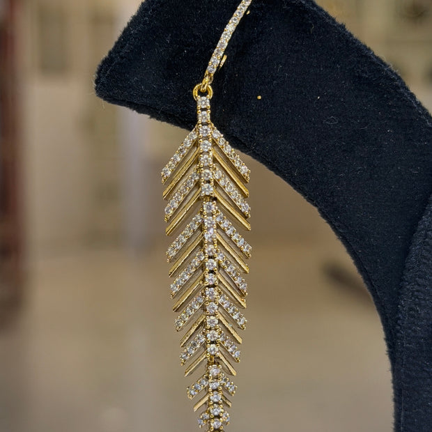 Gold Crystal Feather Long Dangle Earrings Set