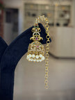 Peacock Kundan Jhumka Earrings with Ear Chain