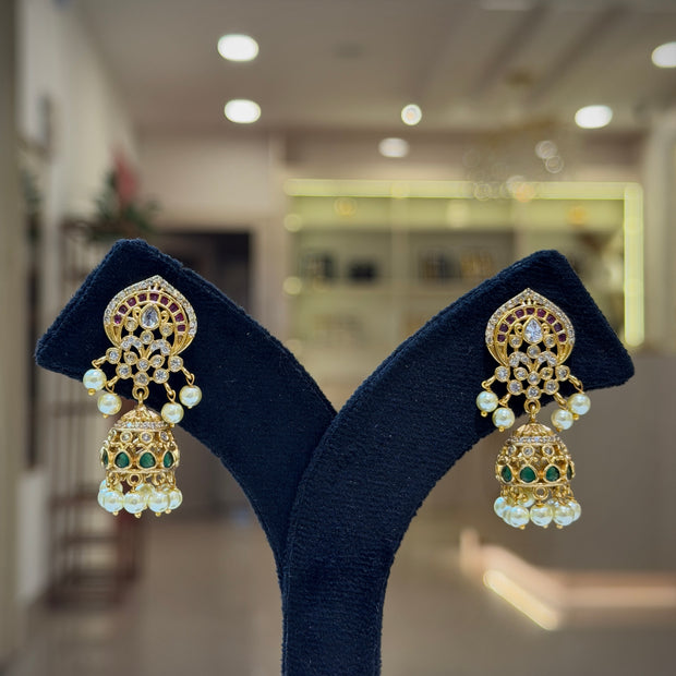 Traditional Kundan Pearl Drops Jhumka Earrings