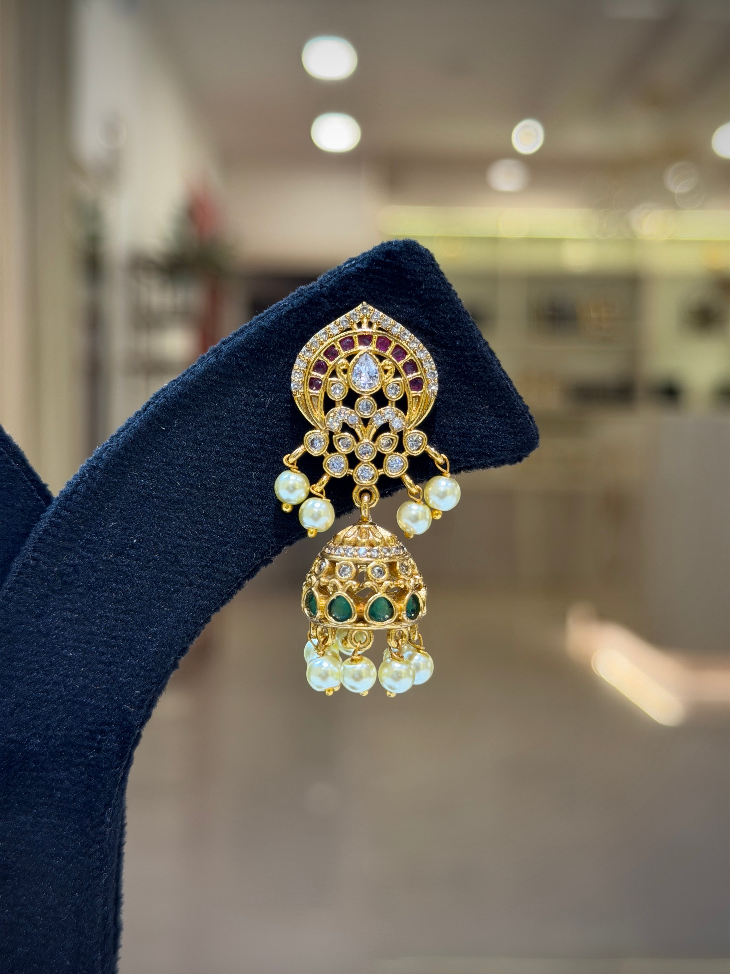 Traditional Kundan Pearl Drops Jhumka Earrings
