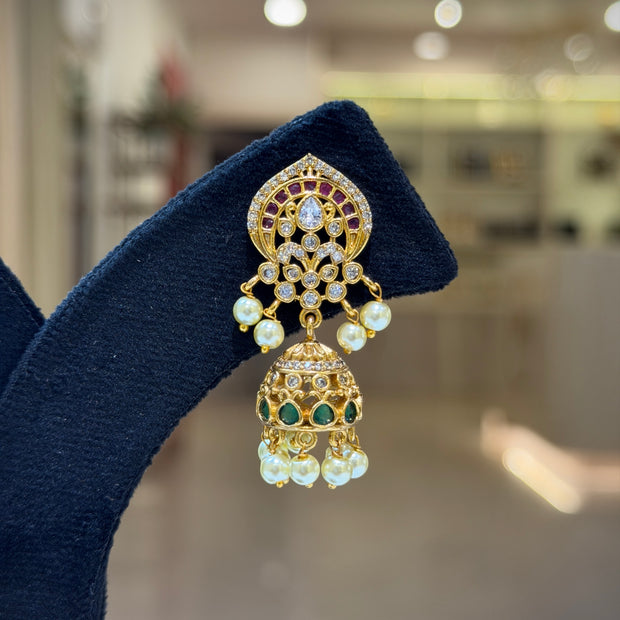 Traditional Kundan Pearl Drops Jhumka Earrings