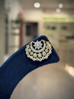 Flower Crescent Triple Arc Crystal Chandbali Earrings