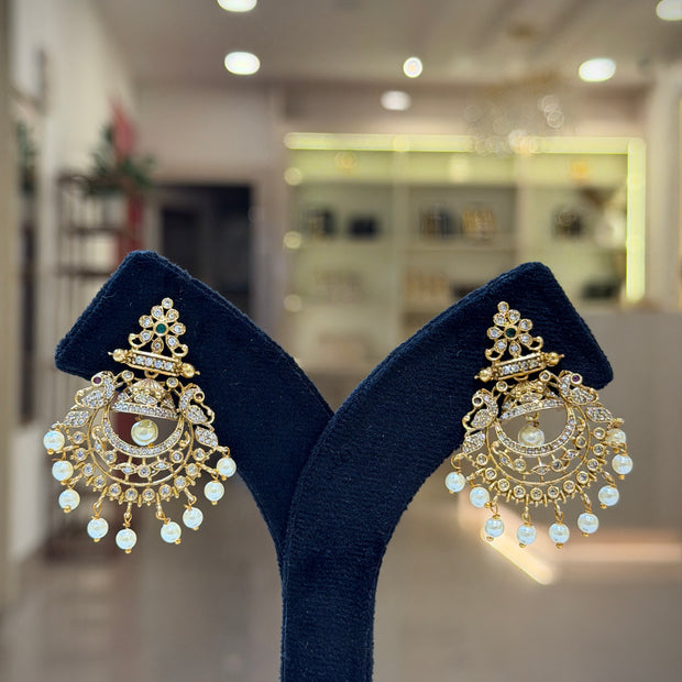 Floral Pearl Drop Chandbali Earrings Set