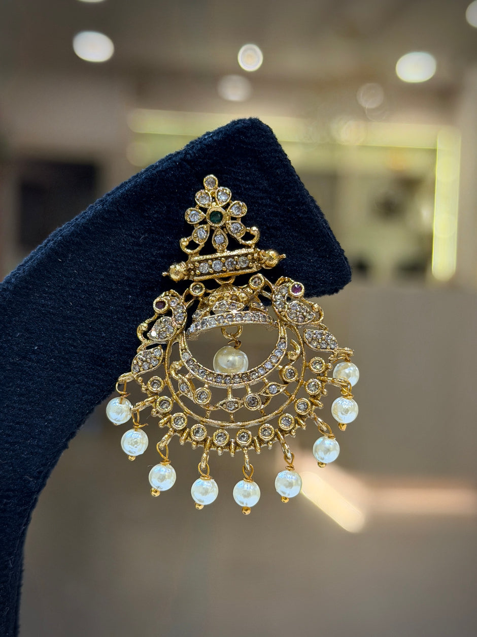 Floral Pearl Drop Chandbali Earrings Set