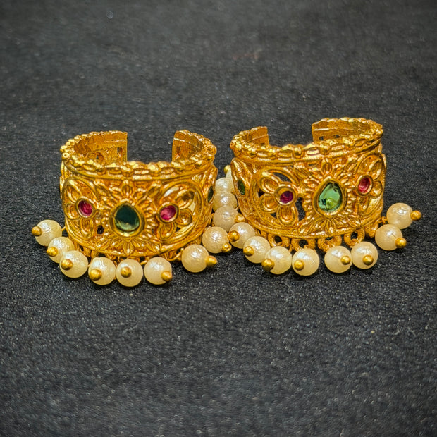 Elegant Floral Pearl Drop Bugadi Ear Cuff