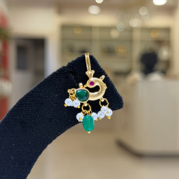 Bird Motif Emerald & Pearl Drop Bugadi / Tops Ear Cuffs