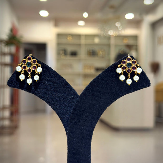 Floral Kundan Pearl Drop Bugadi /Tops Ear Cuffs