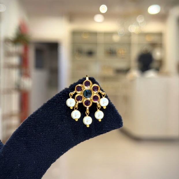 Floral Kundan Pearl Drop Bugadi /Tops Ear Cuffs