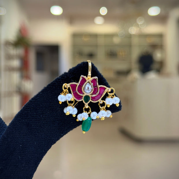 Lotus Kundan Emerald & Pearl Drop Bugadi / Tops Ear Cuffs