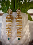 Flower Kundan Multi‑Layer Green Pearl Drop Jhumka  Earrings