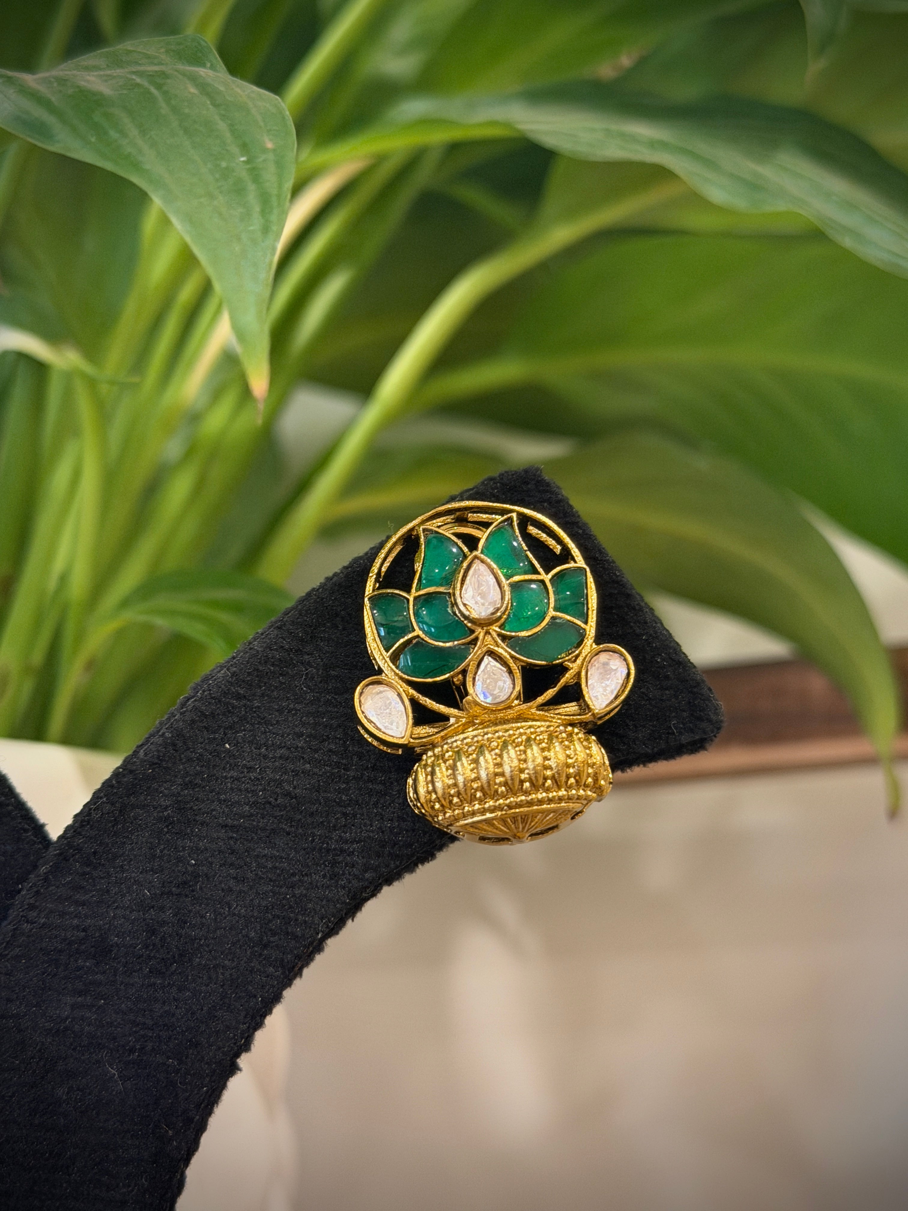 Elegant Lotus Jadau Kalash Stud Earrings Set