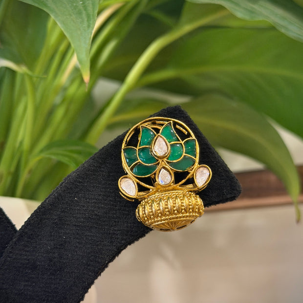 Elegant Lotus Jadau Kalash Stud Earrings Set