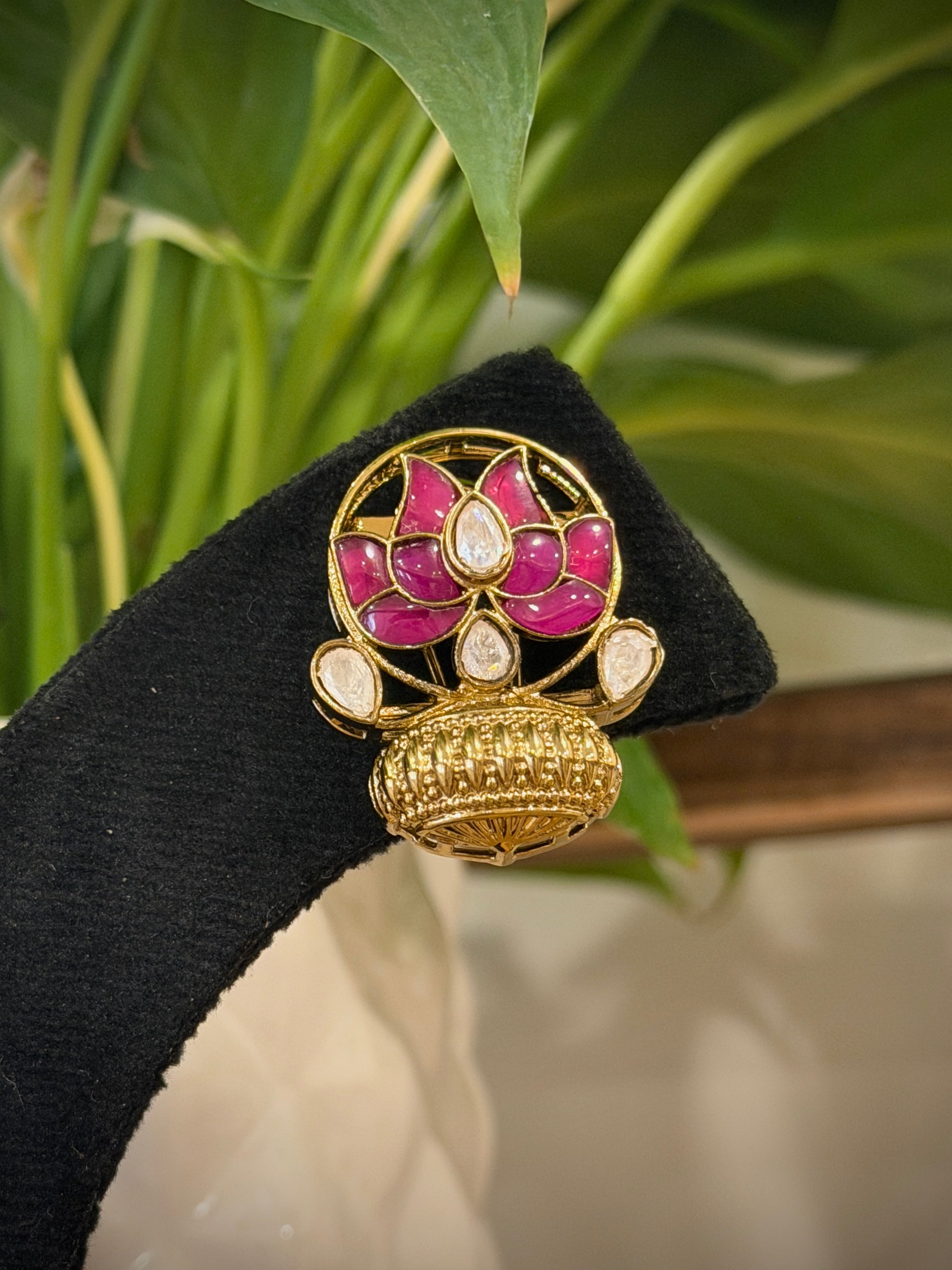 Elegant Lotus Jadau Kalash Stud Earrings Set