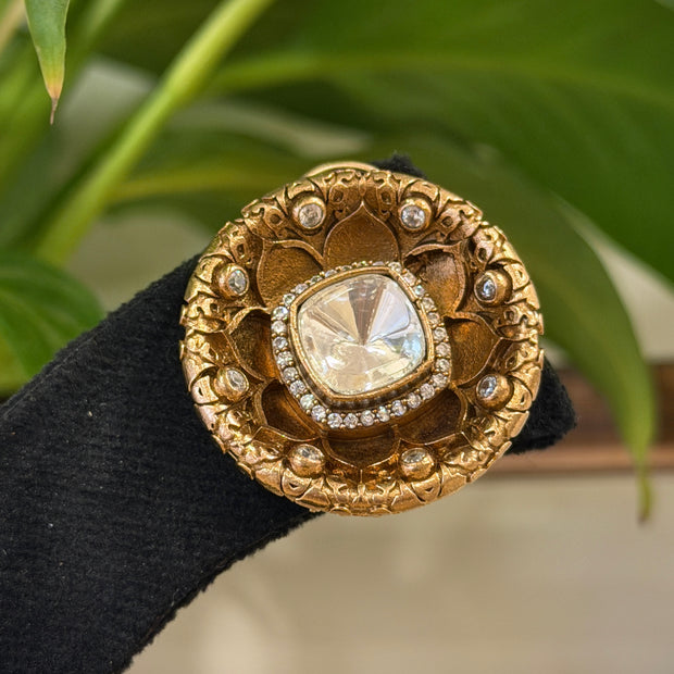 Antique Flower Diamond Polki Stud Earrings Set