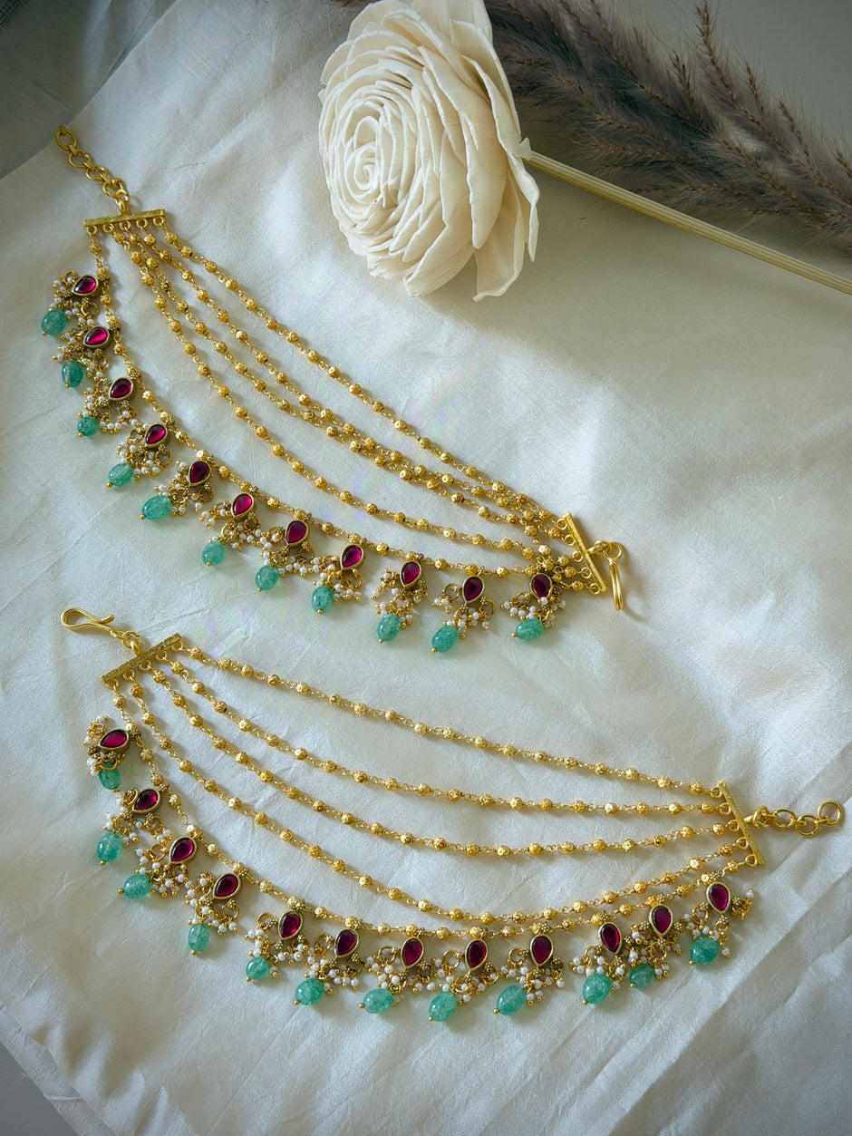 Jadau Multistone you 5 Layered Ear Chain/Maati