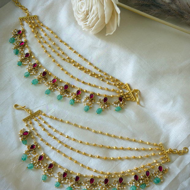 Jadau Multistone you 5 Layered Ear Chain/Maati